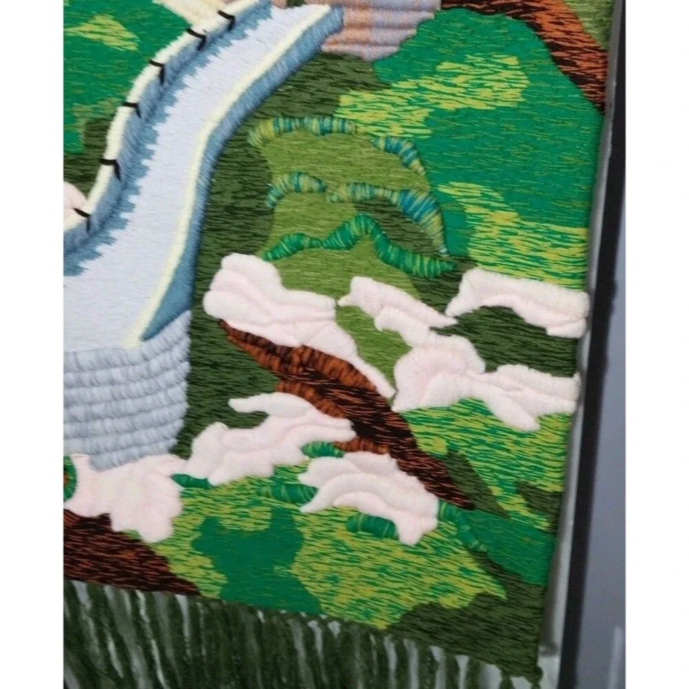 Vintage Chinese 3D Hand Embroidered Great Wall Tapestry Wall Hanging 24.5x31